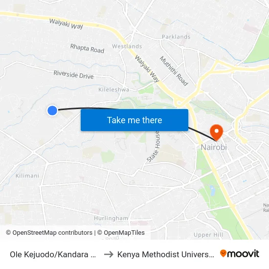 Ole Kejuodo/Kandara Road Junction to Kenya Methodist University (Kemu Hub) map