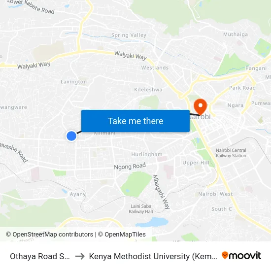 Othaya Road Stage to Kenya Methodist University (Kemu Hub) map