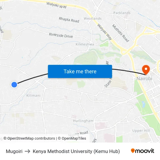 Mugoiri to Kenya Methodist University (Kemu Hub) map