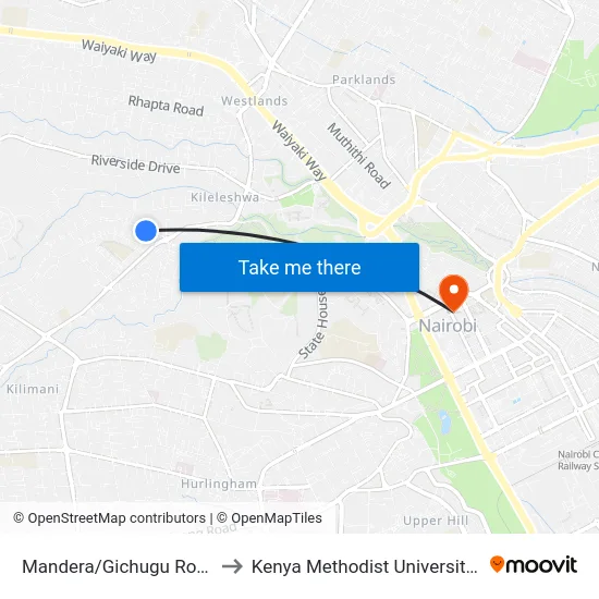 Mandera/Gichugu Road Junction to Kenya Methodist University (Kemu Hub) map