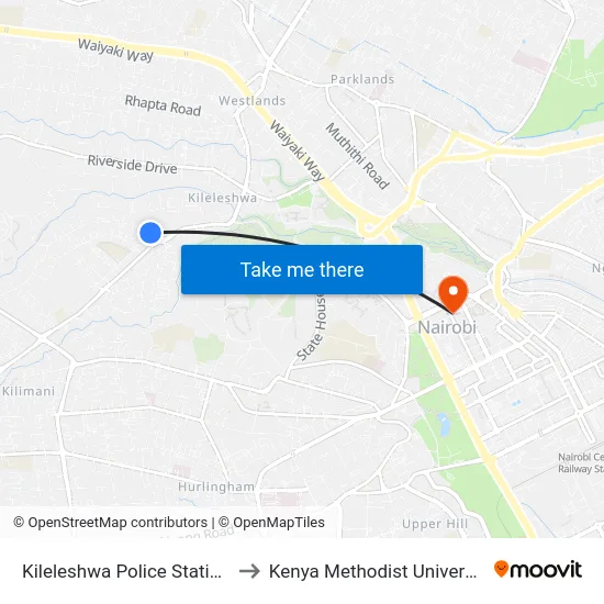 Kileleshwa Police Station/Roundabout to Kenya Methodist University (Kemu Hub) map