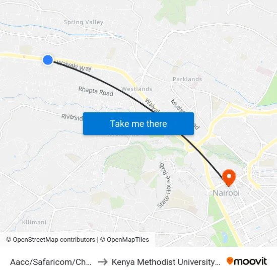 Aacc/Safaricom/Church Road to Kenya Methodist University (Kemu Hub) map