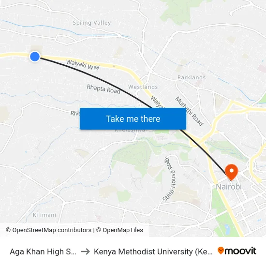 Aga Khan High School to Kenya Methodist University (Kemu Hub) map