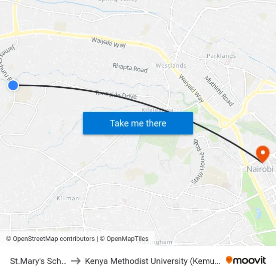 St.Mary's School to Kenya Methodist University (Kemu Hub) map