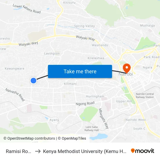 Ramisi Road to Kenya Methodist University (Kemu Hub) map