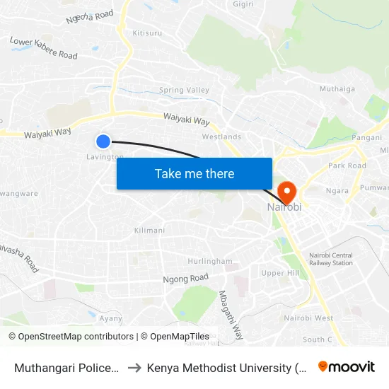 Muthangari Police Station to Kenya Methodist University (Kemu Hub) map