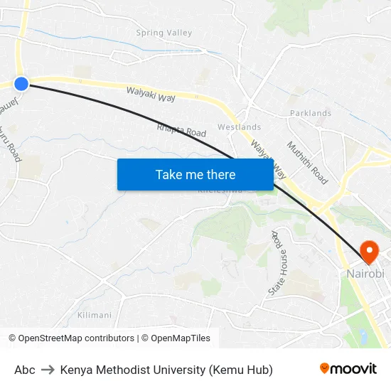 Abc to Kenya Methodist University (Kemu Hub) map