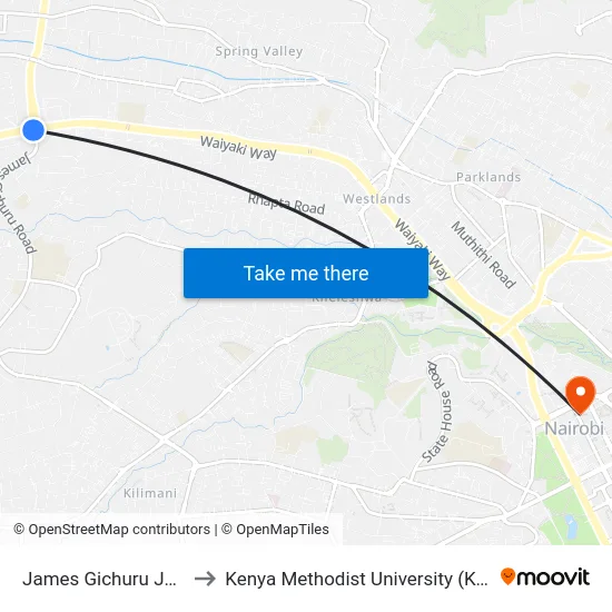 James Gichuru Junction to Kenya Methodist University (Kemu Hub) map