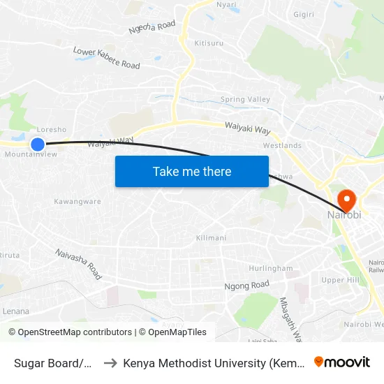 Sugar Board/Shell to Kenya Methodist University (Kemu Hub) map