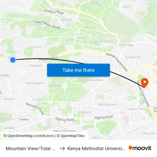 Mountain View/Total Petrol Station to Kenya Methodist University (Kemu Hub) map