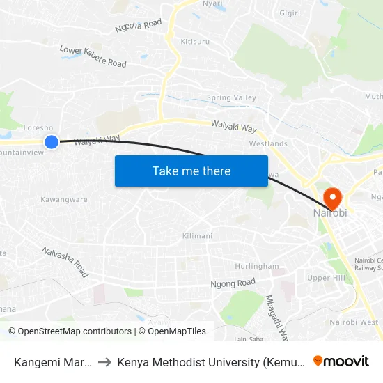Kangemi Market to Kenya Methodist University (Kemu Hub) map