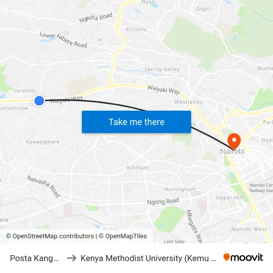 Posta Kangemi to Kenya Methodist University (Kemu Hub) map
