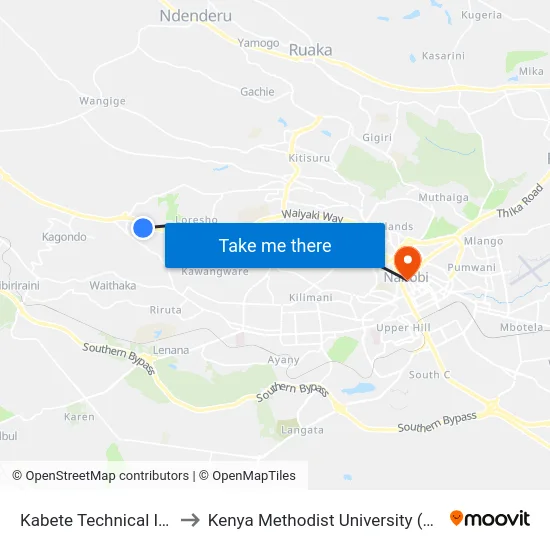 Kabete Technical Institute to Kenya Methodist University (Kemu Hub) map