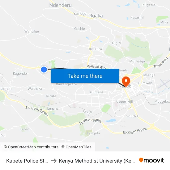 Kabete Police Station to Kenya Methodist University (Kemu Hub) map