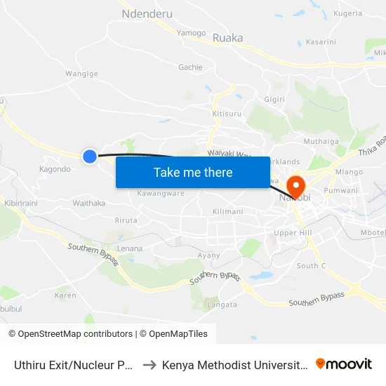Uthiru Exit/Nucleur Petrol Station to Kenya Methodist University (Kemu Hub) map