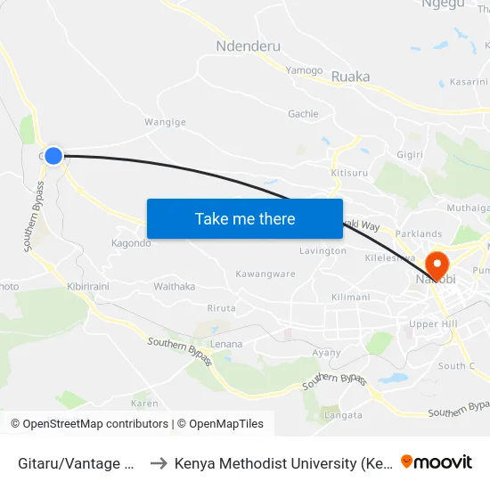 Gitaru/Vantage School to Kenya Methodist University (Kemu Hub) map