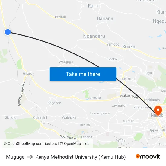 Muguga to Kenya Methodist University (Kemu Hub) map
