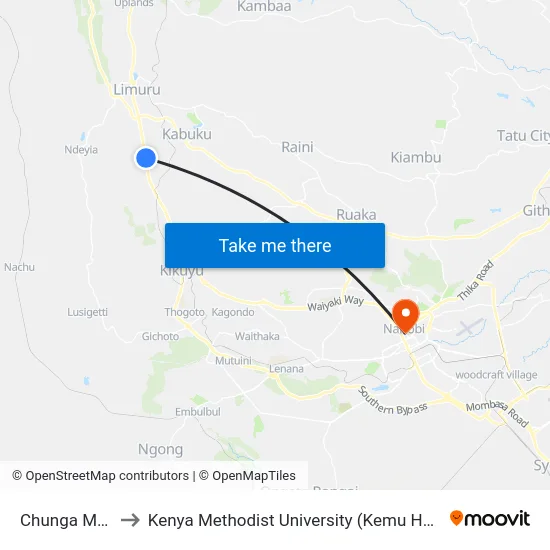 Chunga Mali to Kenya Methodist University (Kemu Hub) map