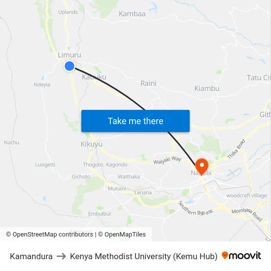 Kamandura to Kenya Methodist University (Kemu Hub) map