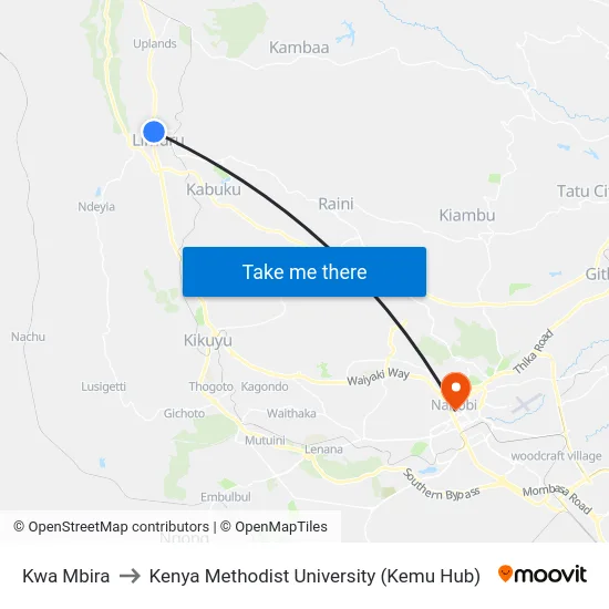 Kwa Mbira to Kenya Methodist University (Kemu Hub) map
