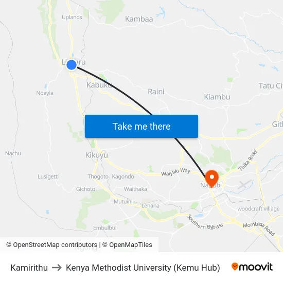 Kamirithu to Kenya Methodist University (Kemu Hub) map