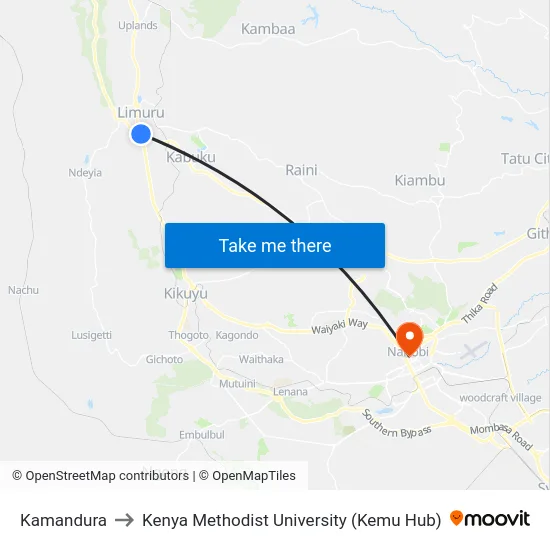 Kamandura to Kenya Methodist University (Kemu Hub) map