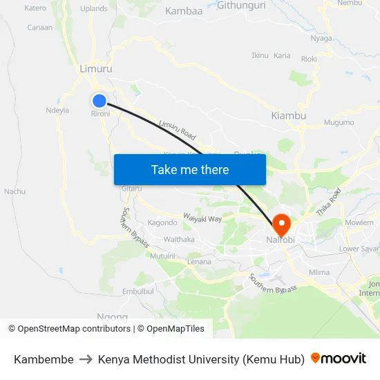 Kambembe to Kenya Methodist University (Kemu Hub) map