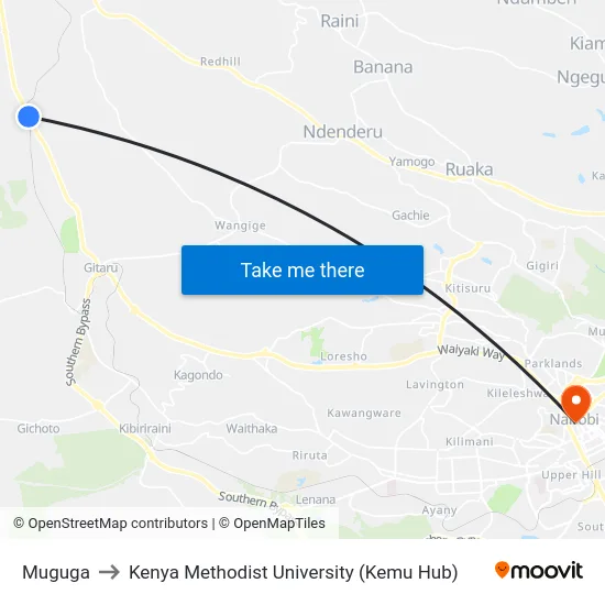Muguga to Kenya Methodist University (Kemu Hub) map