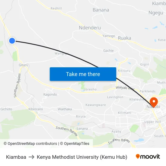 Kiambaa to Kenya Methodist University (Kemu Hub) map