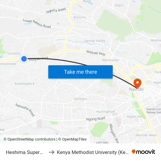 Heshima Supermarket to Kenya Methodist University (Kemu Hub) map