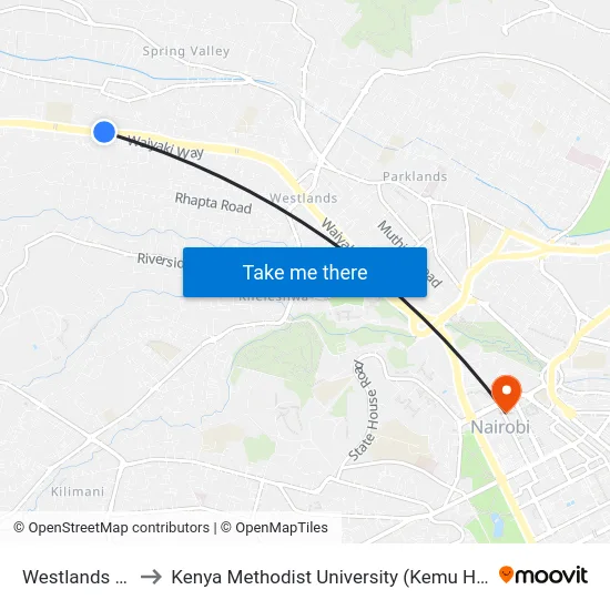 Westlands Dc to Kenya Methodist University (Kemu Hub) map