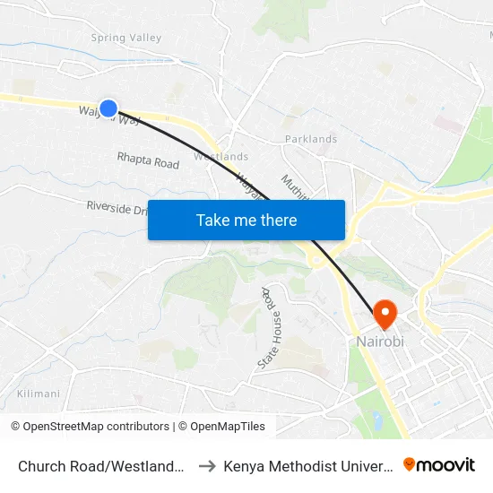 Church Road/Westlands Primary School to Kenya Methodist University (Kemu Hub) map