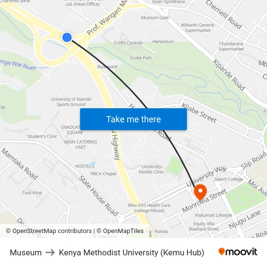 Museum to Kenya Methodist University (Kemu Hub) map