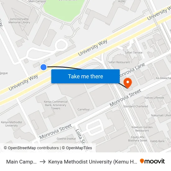 Main Campus to Kenya Methodist University (Kemu Hub) map