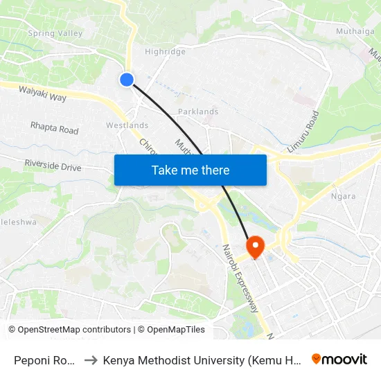 Peponi Road to Kenya Methodist University (Kemu Hub) map