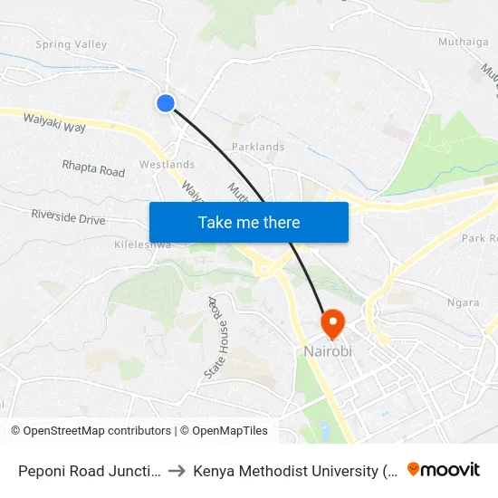 Peponi Road Junction/Sarit to Kenya Methodist University (Kemu Hub) map