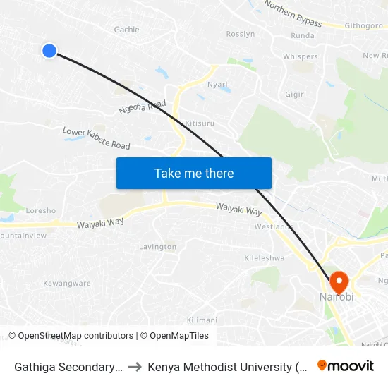 Gathiga Secondary School to Kenya Methodist University (Kemu Hub) map