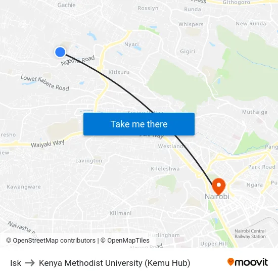 Isk to Kenya Methodist University (Kemu Hub) map