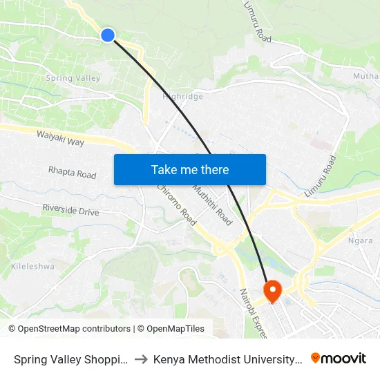 Spring Valley Shopping Centre to Kenya Methodist University (Kemu Hub) map