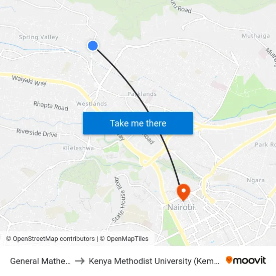 General Mathenge to Kenya Methodist University (Kemu Hub) map
