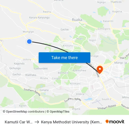 Kamutii Car Wash to Kenya Methodist University (Kemu Hub) map