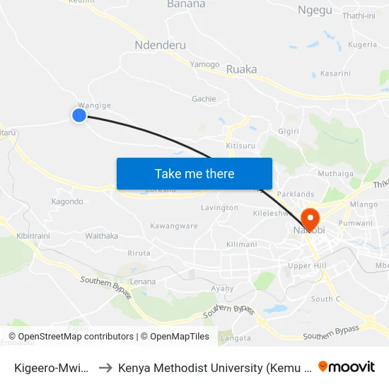 Kigeero-Mwisho to Kenya Methodist University (Kemu Hub) map