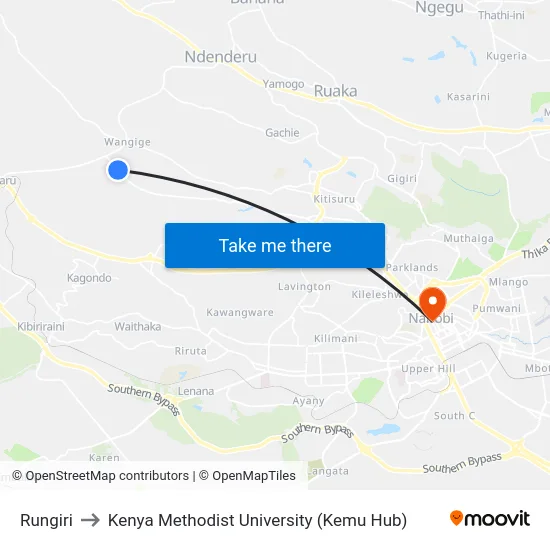 Rungiri to Kenya Methodist University (Kemu Hub) map