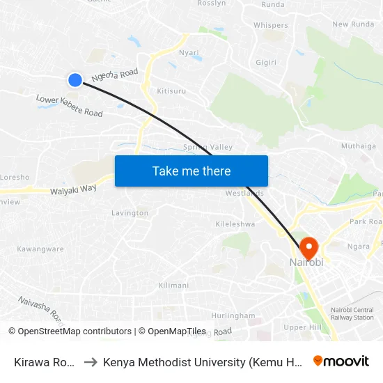 Kirawa Road to Kenya Methodist University (Kemu Hub) map