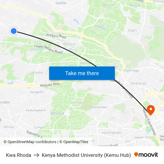 Kwa Rhoda to Kenya Methodist University (Kemu Hub) map