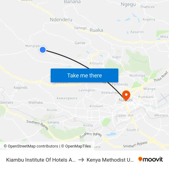 Kiambu Institute Of Hotels And Catering/Valence School to Kenya Methodist University (Kemu Hub) map
