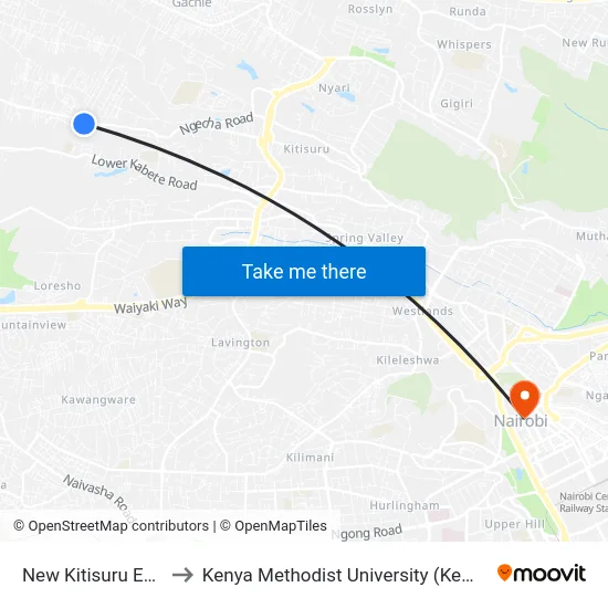 New Kitisuru Estate to Kenya Methodist University (Kemu Hub) map