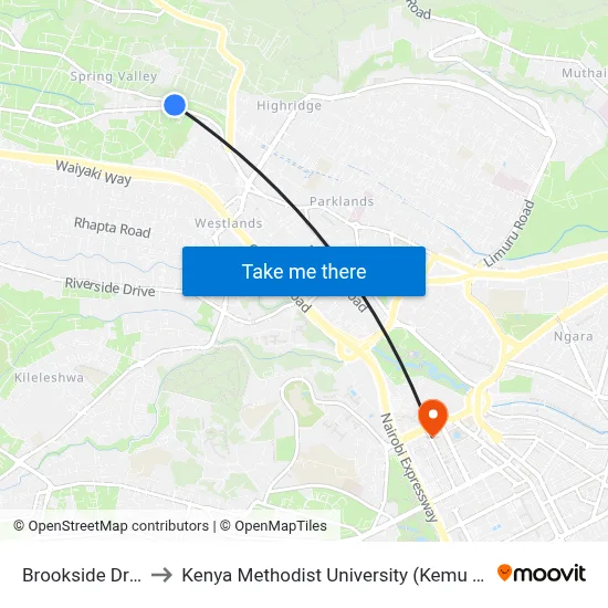 Brookside Drive to Kenya Methodist University (Kemu Hub) map