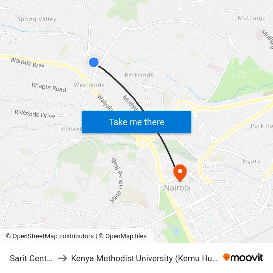 Sarit Center to Kenya Methodist University (Kemu Hub) map