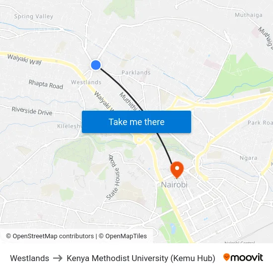 Westlands to Kenya Methodist University (Kemu Hub) map